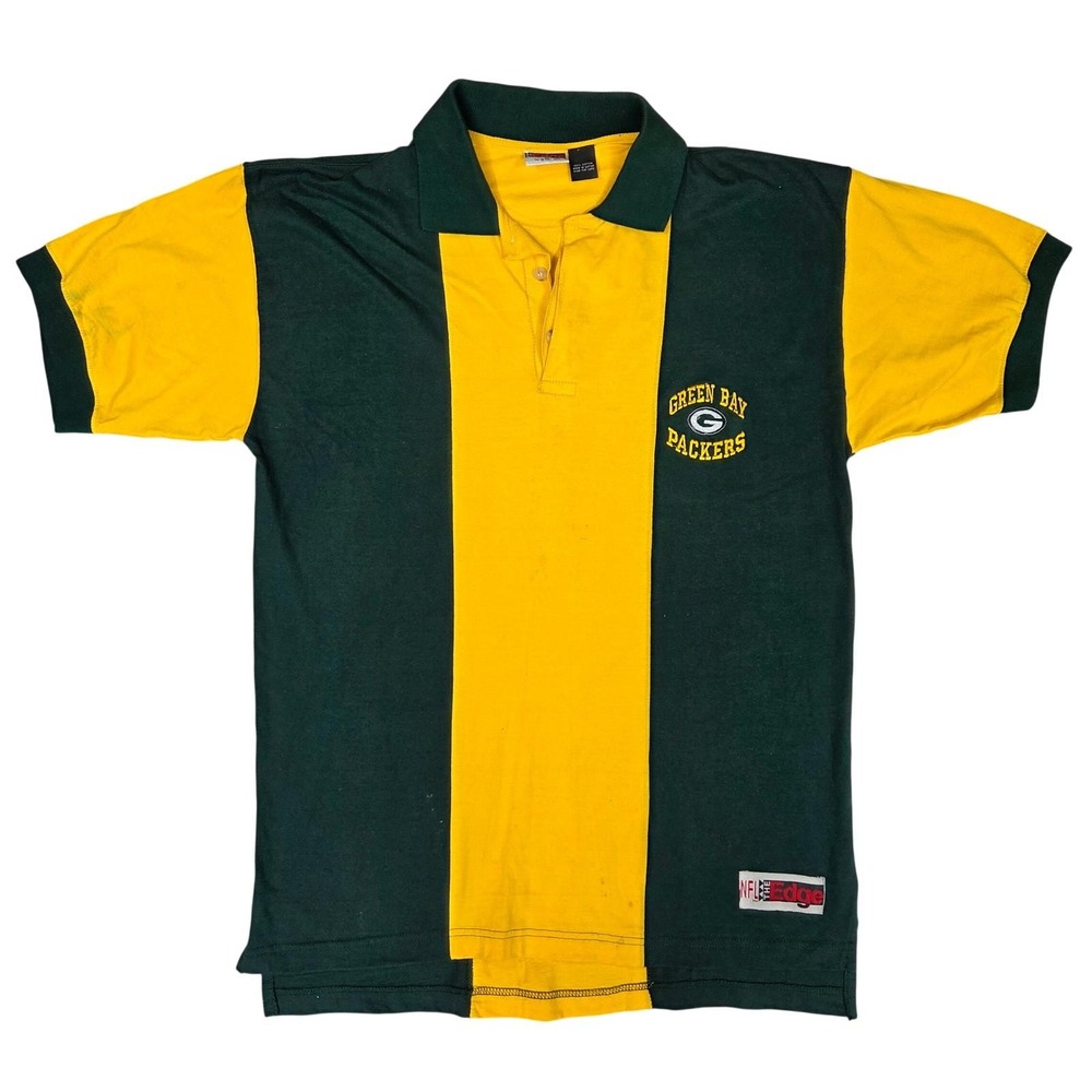 Vintage 1997 Green Bay Packers The Edge Color Block Polo Shirt Mens Medium